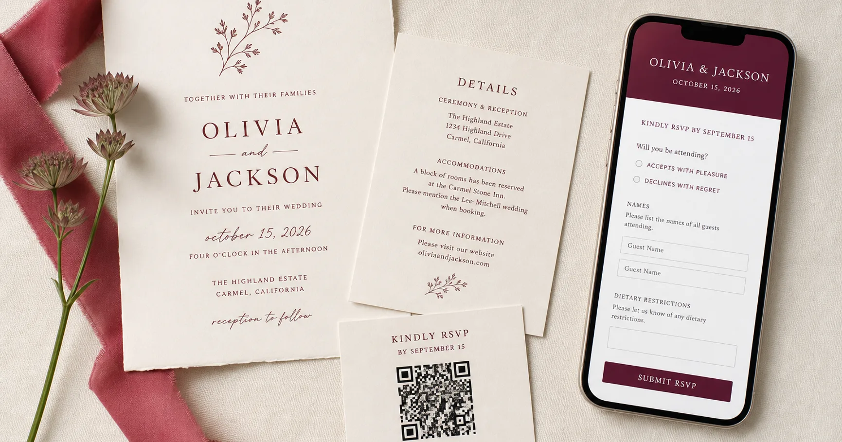 Wedding RSVP with QR Code: Printable Online RSVP for Paper Invitations