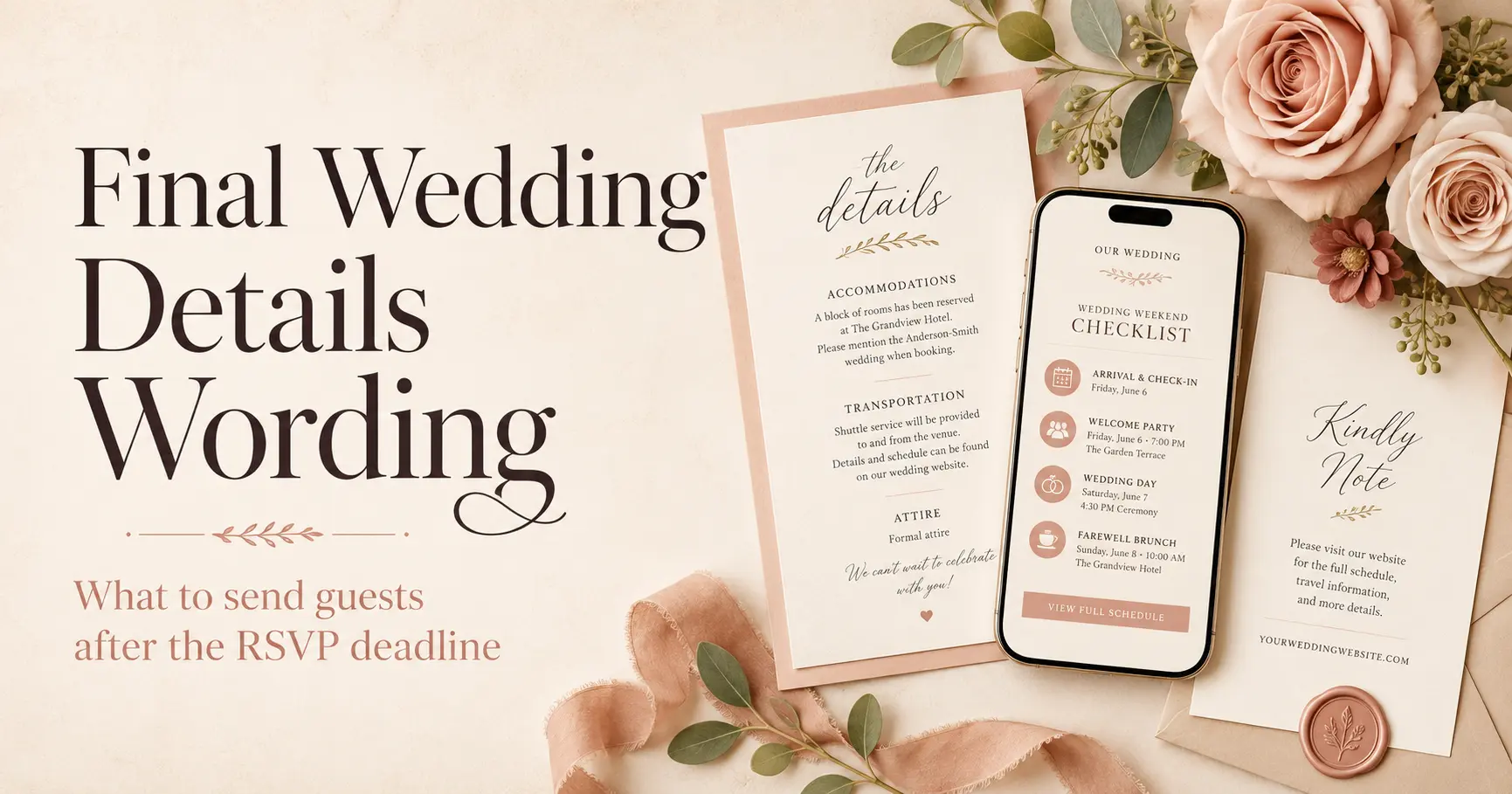 Wedding Website Final Details Wording: What to Send Guests After the RSVP Deadline