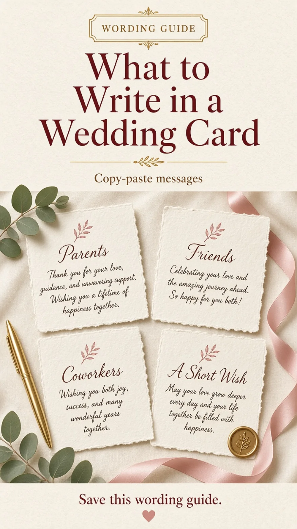Pinterest Pin — What to Write in a Wedding Card: Copy-Paste Messages
