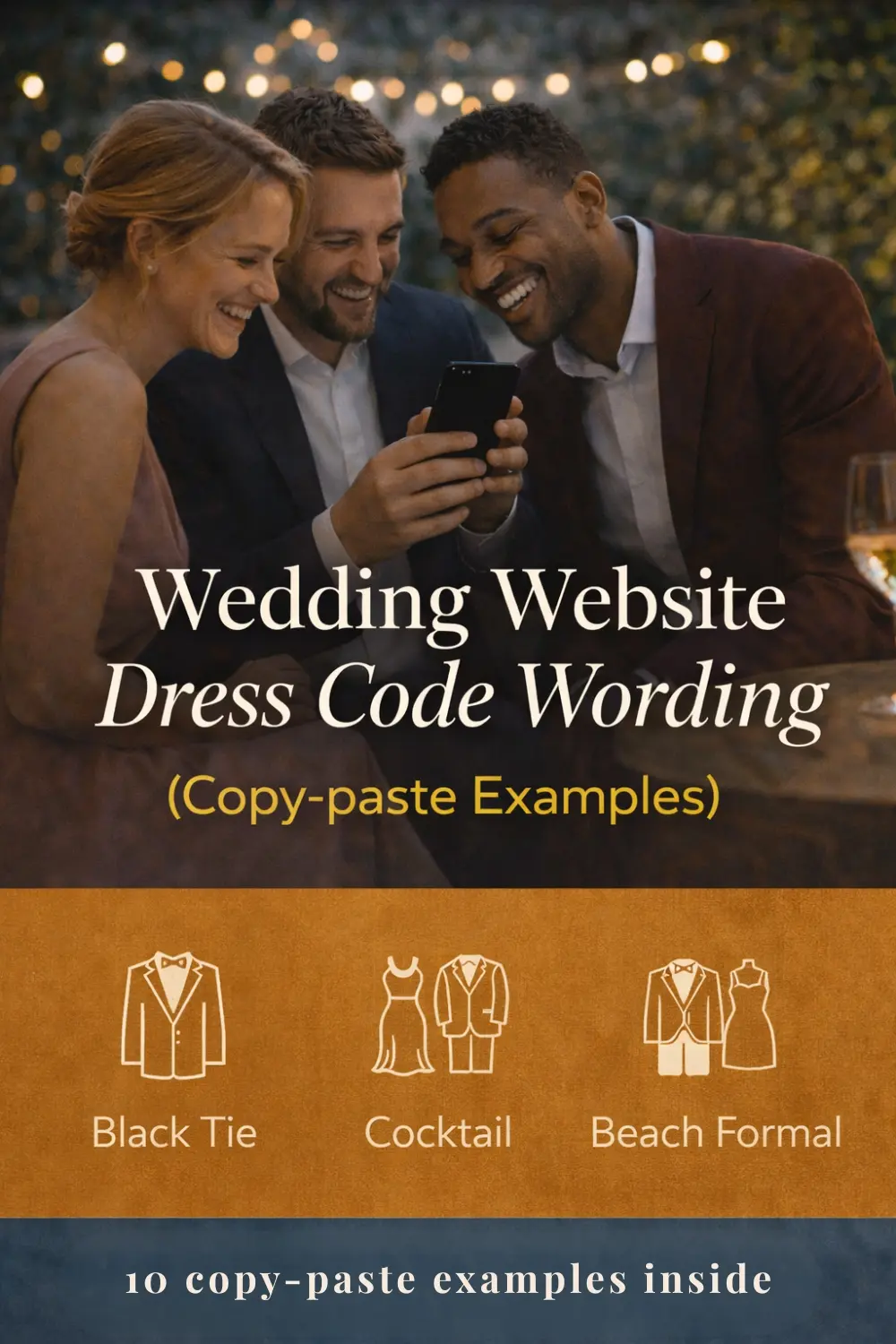 Pinterest Pin — Wedding Website Dress Code Wording (Copy-Paste Examples)