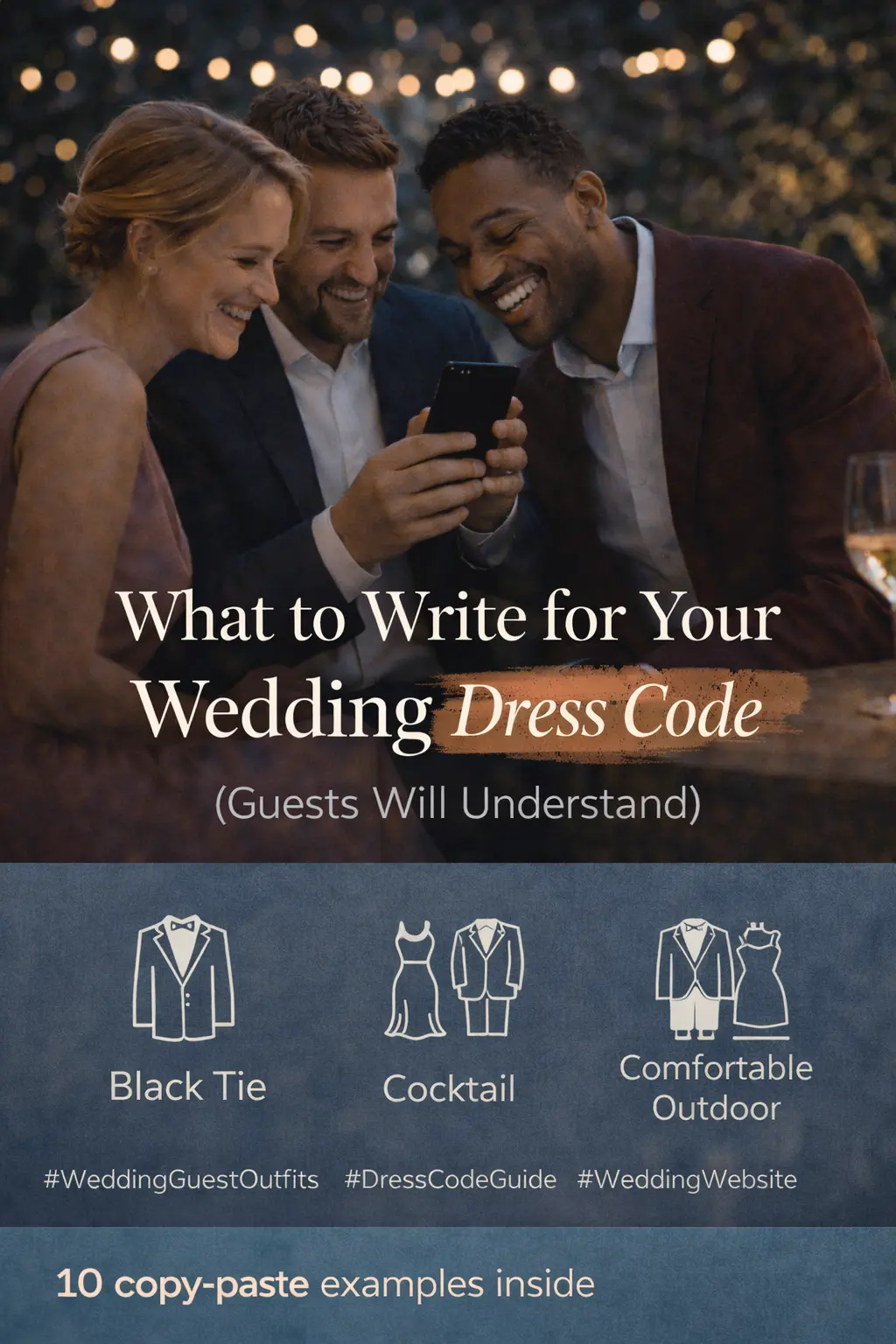 Pinterest Pin — What to Wear: Clear Wedding Dress Code Examples