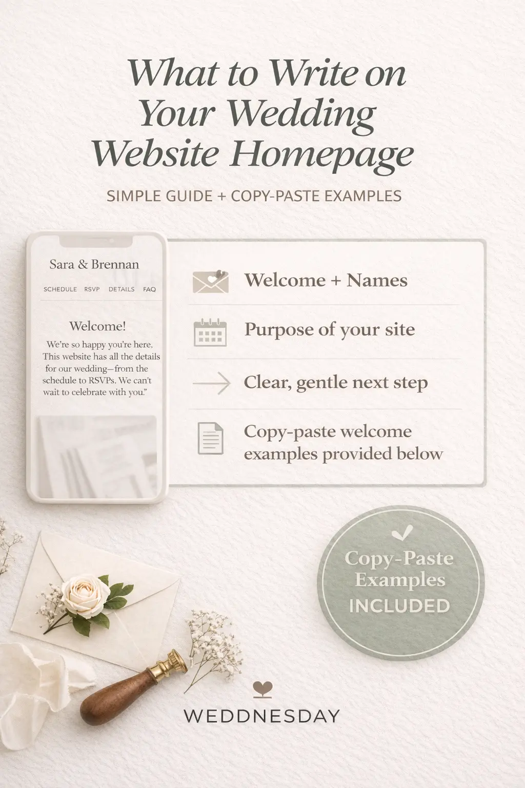 Pinterest Pin — What to Write on Your Wedding Website Homepage