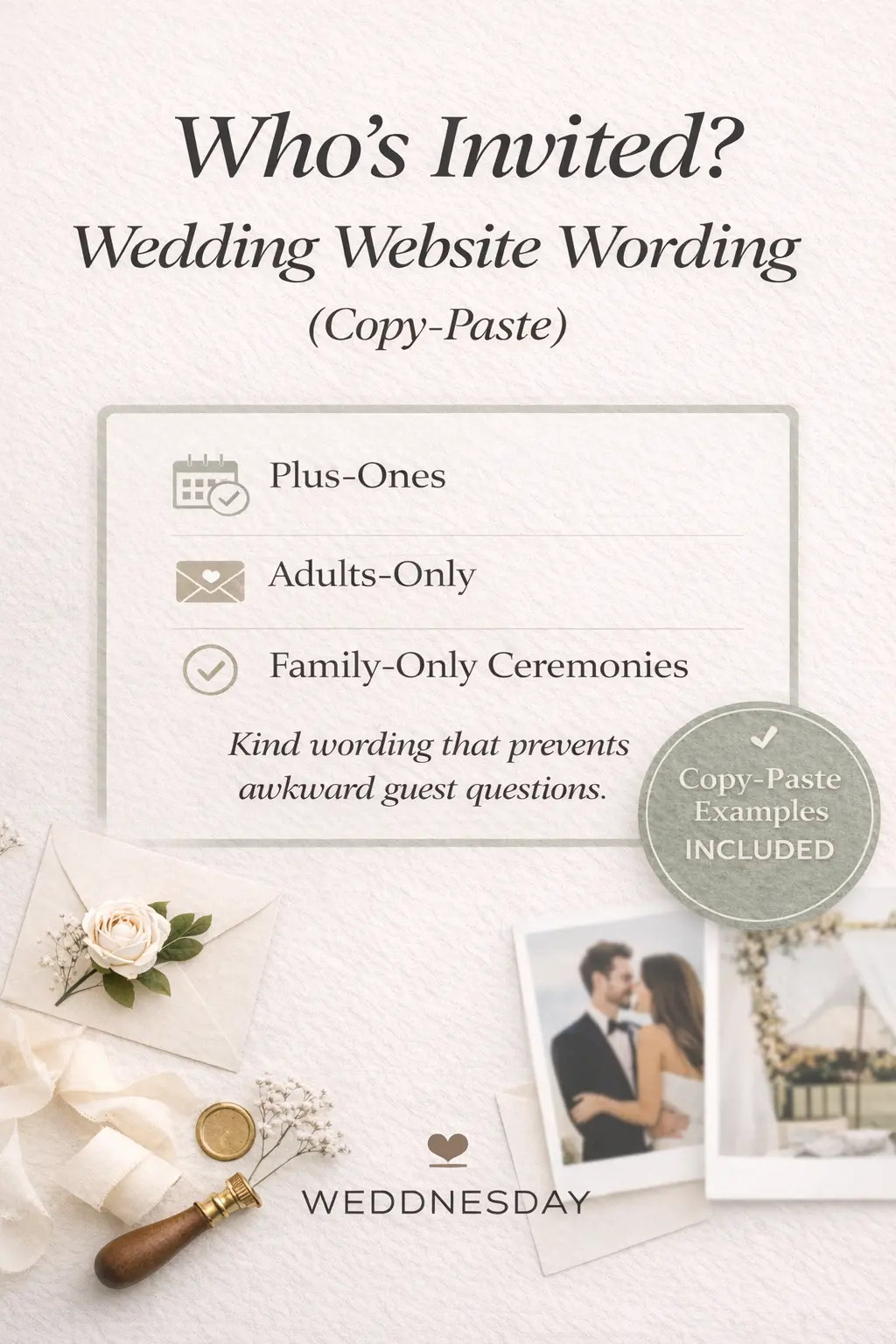 Pinterest Pin — How to Explain Who’s Invited on Your Wedding Website (Wording Examples)