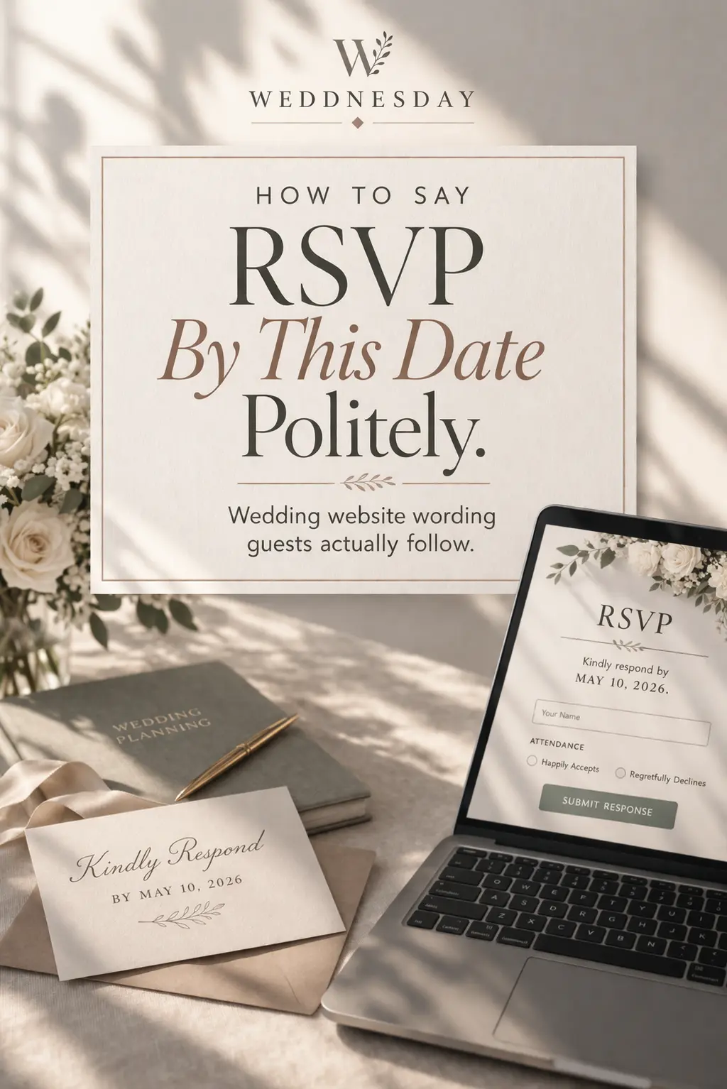 Pinterest Pin — How to Say RSVP by This Date Politely on Your Wedding Website