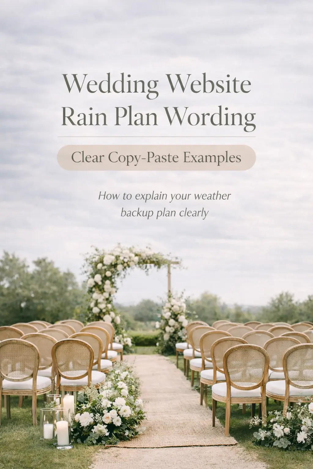 Pinterest Pin — Wedding Website Rain Plan Wording: Clear Copy-Paste Examples for Guests