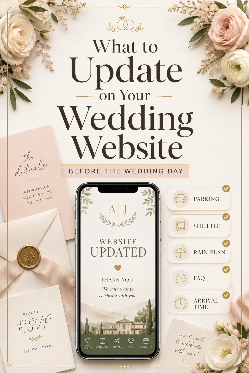Pinterest Pin — What to Update on Your Wedding Website Before the Wedding Day