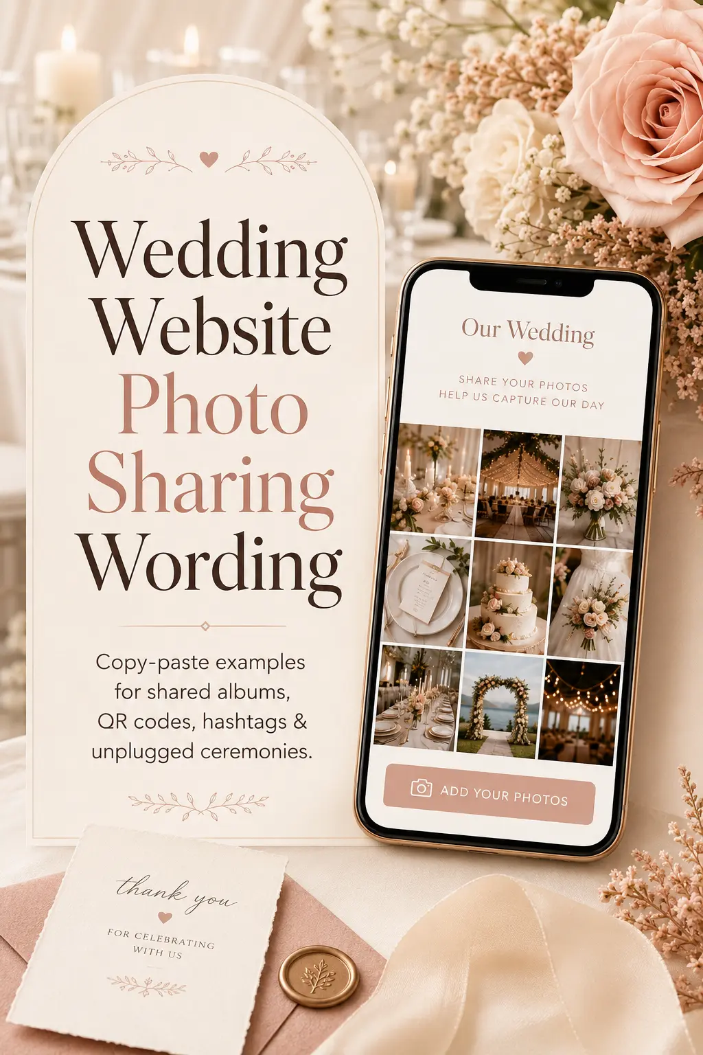 Pinterest Pin — Wedding Website Photo Sharing Wording: Copy-Paste Examples for Guests