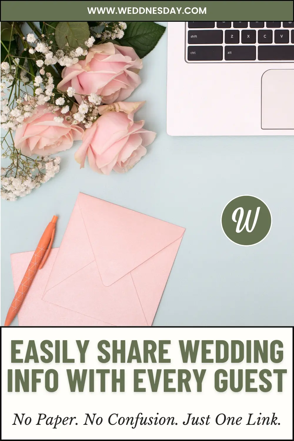 Pinterest Pin - Easily Share Wedding Info with Every Guest - No Paper. No Confusion. Just One Link.
