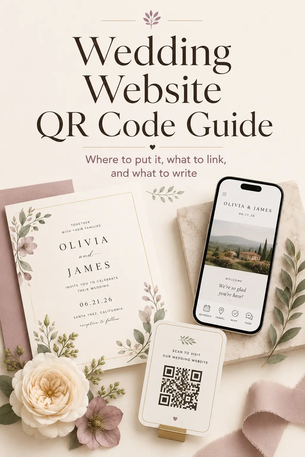 Pinterest Pin — Wedding Website QR Code Guide for Invitations, Signs, and Save-the-Dates