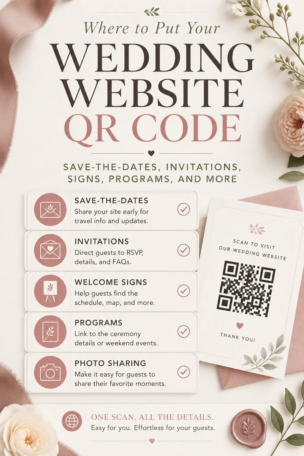 Pinterest Pin — Where to Put Your Wedding Website QR Code: Save-the-Dates, Invitations, and Signs