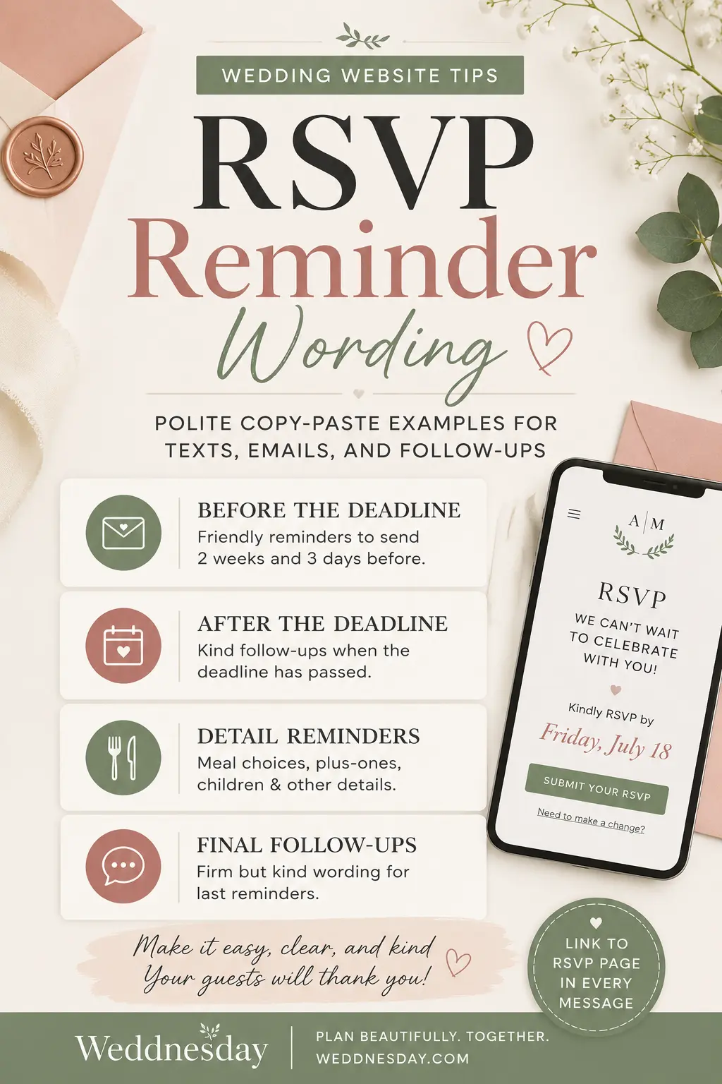 Pinterest Pin — Wedding Website RSVP Reminder Wording: Polite Copy-Paste Examples