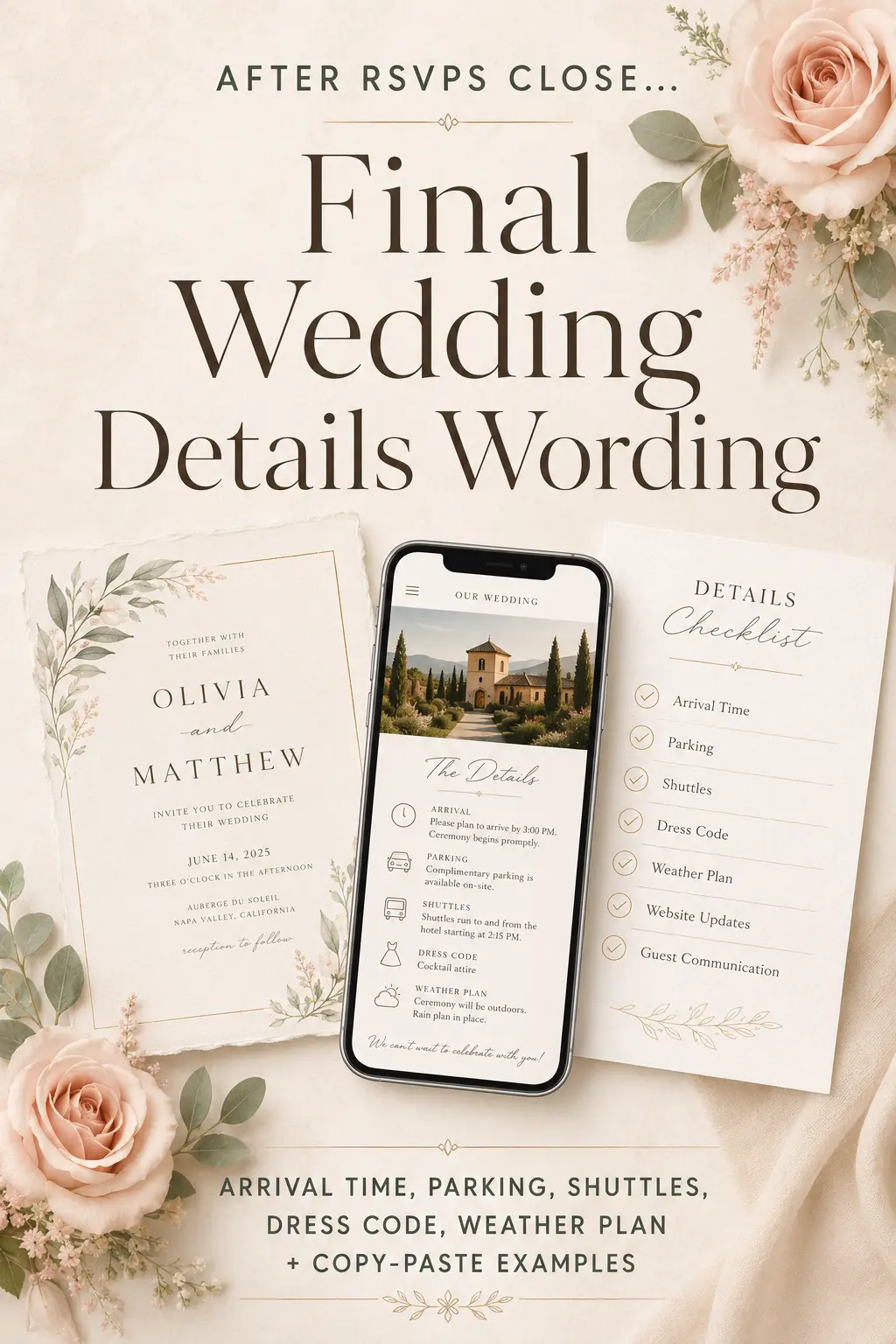 Pinterest Pin — Wedding Website Final Details Wording: What to Send Guests After the RSVP Deadline
