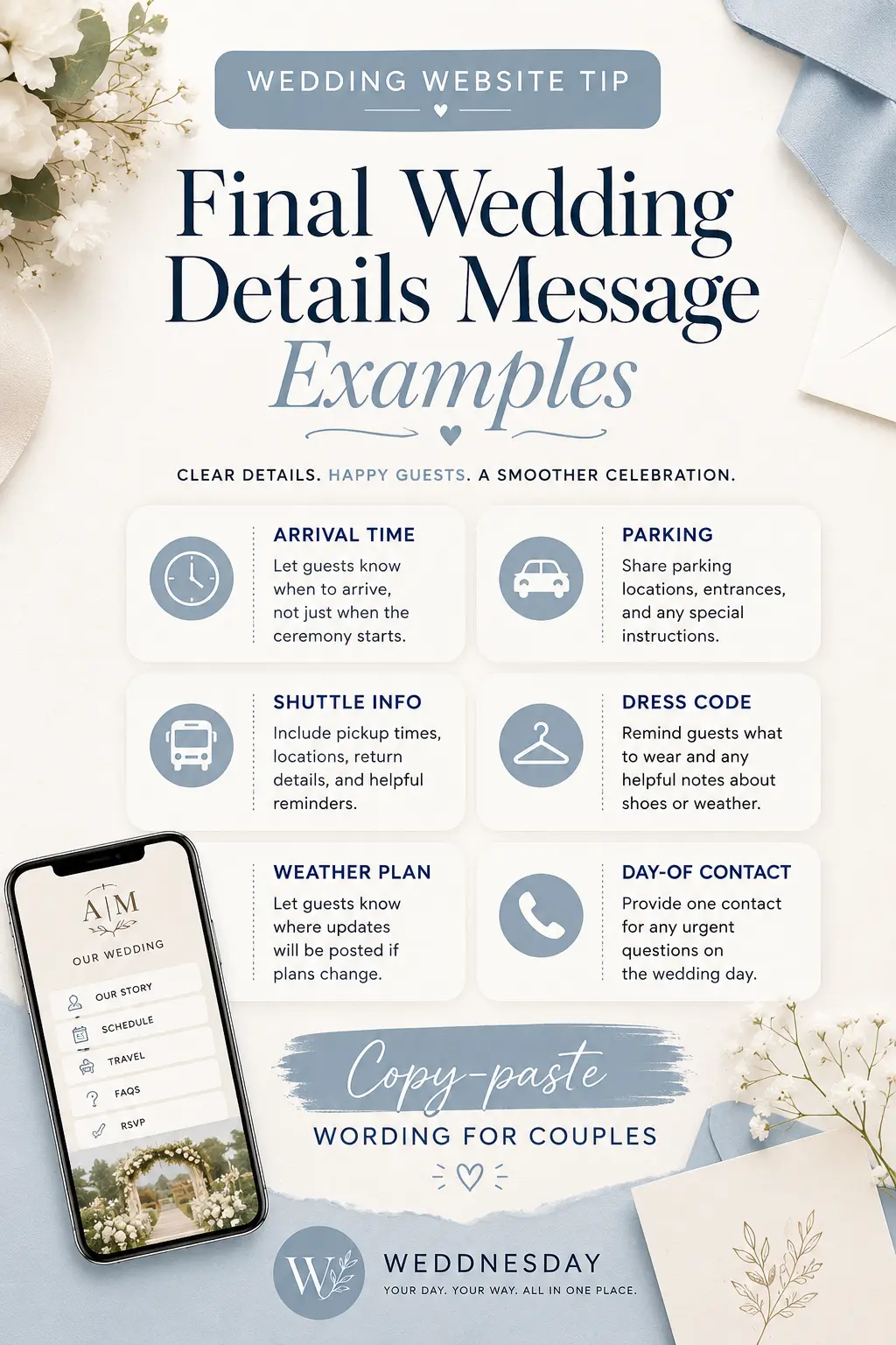 Pinterest Pin — Final Wedding Details Message Examples for Guests Before the Big Day
