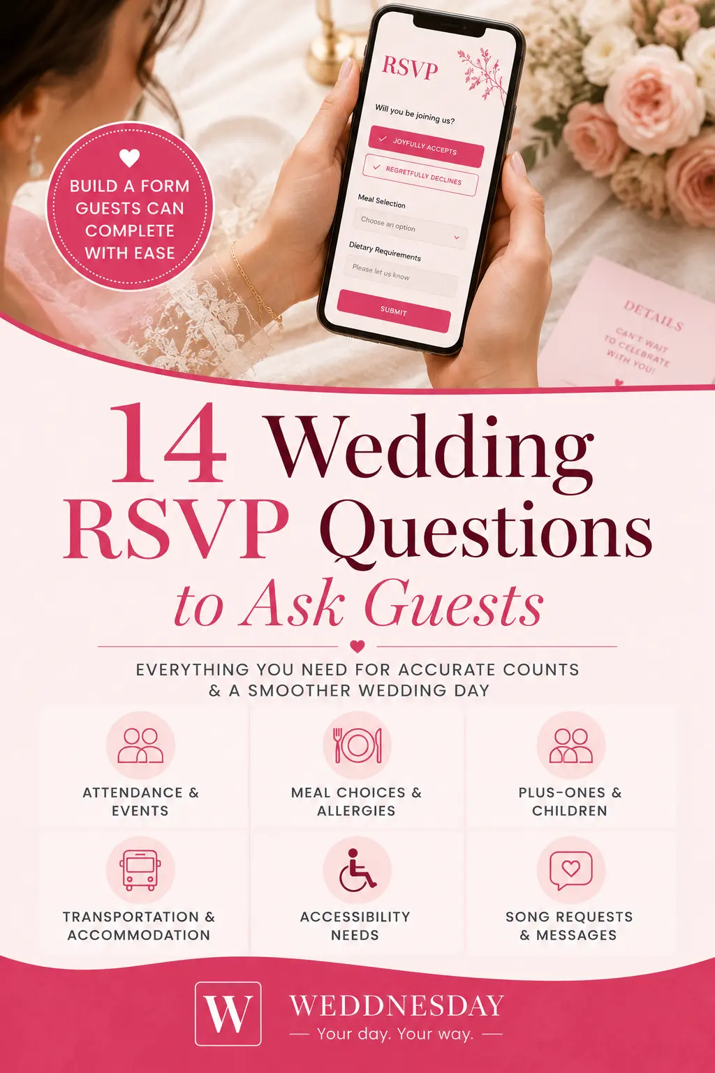 Pinterest Pin — Wedding RSVP Questions: What to Ask Guests on Your Wedding Website
