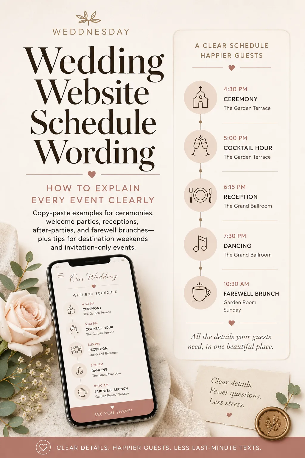 Pinterest Pin — Wedding Website Schedule Wording: How to Explain Every Event Clearly