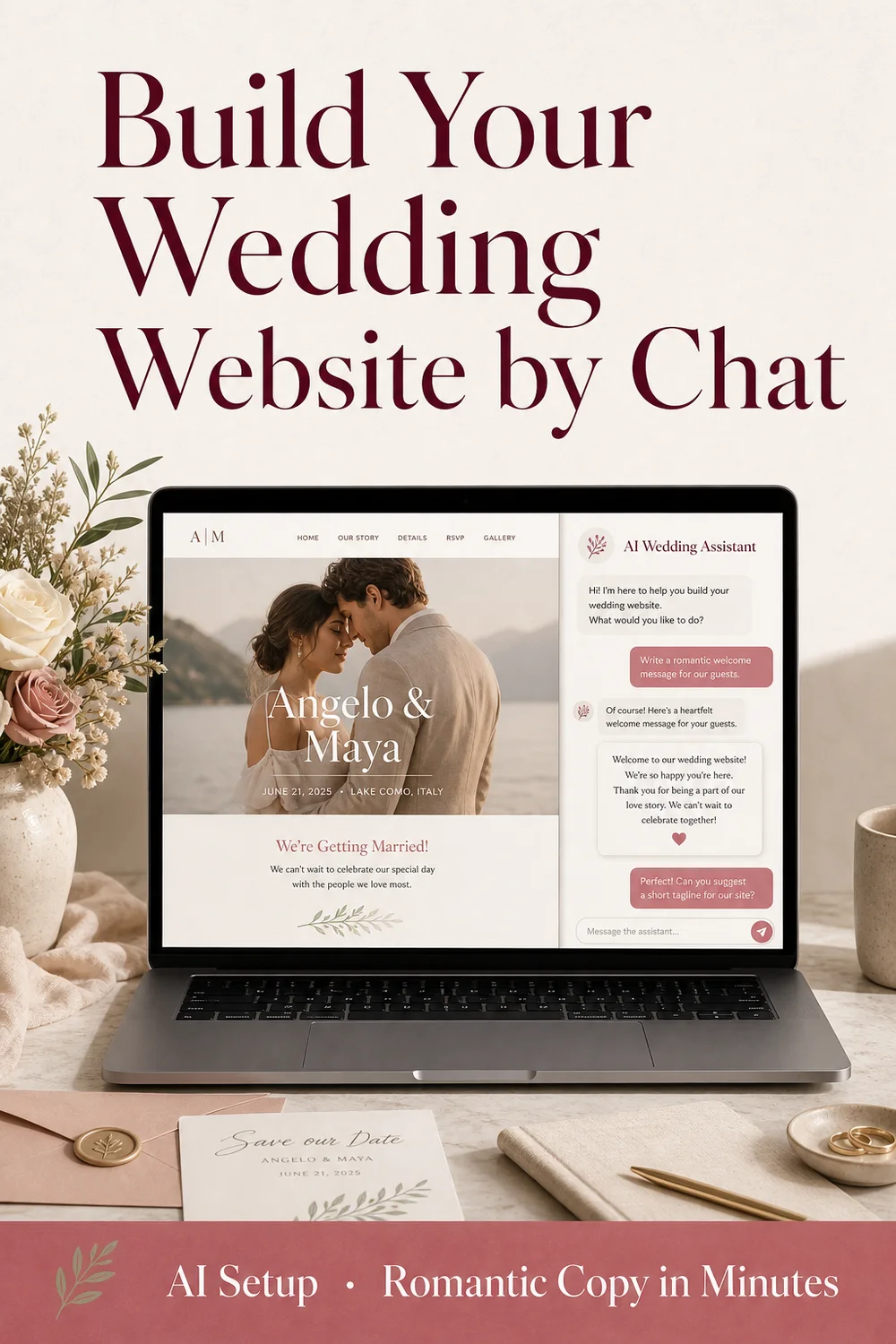 Pinterest Pin — Build Your Wedding Website by Chat with AI Setup