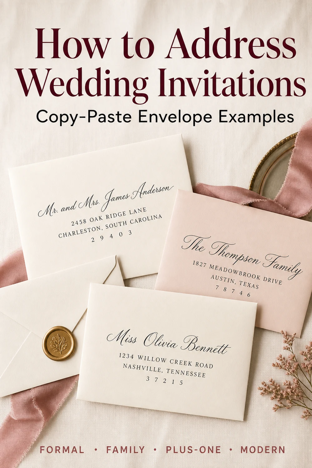 Pinterest Pin — How to Address Wedding Invitations: Copy-Paste Envelope Examples