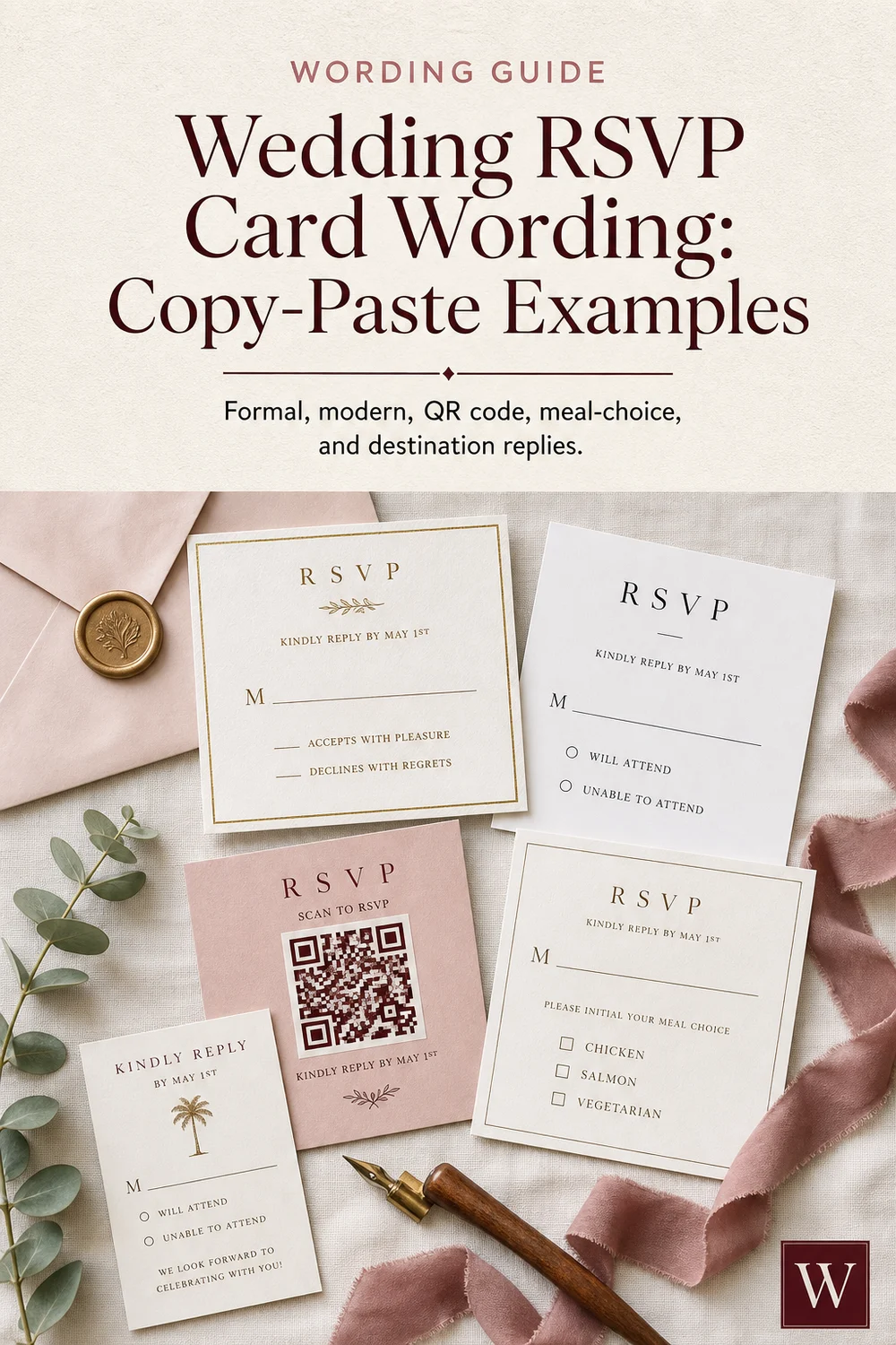 Pinterest Pin — Wedding RSVP Card Wording: Copy-Paste Examples