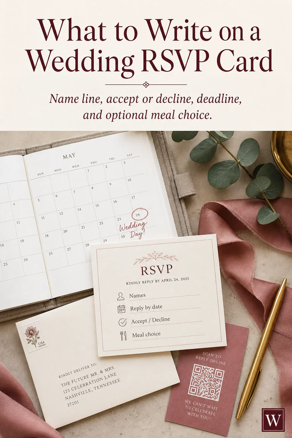 Pinterest Pin — What to Write on a Wedding RSVP Card