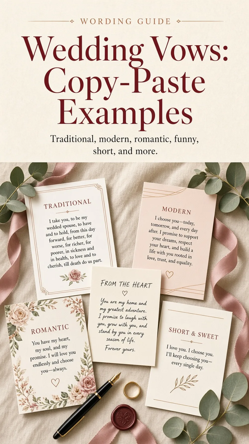 Pinterest Pin — Wedding Vows: Copy-Paste Examples for Every Style
